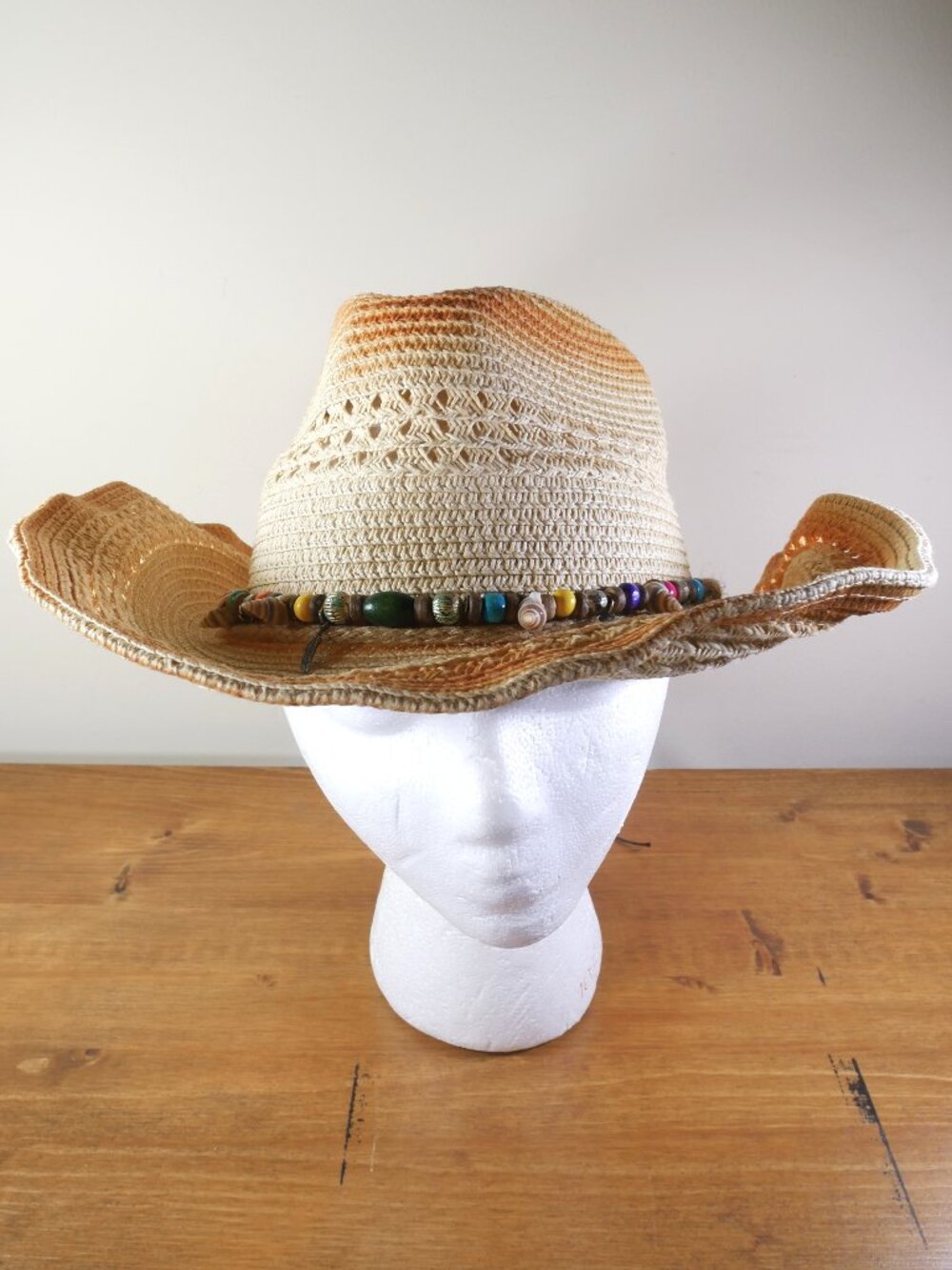 NEW Beaded Straw Cowboy Hat Cowgirl Coastal Beach One Size Boho Festival